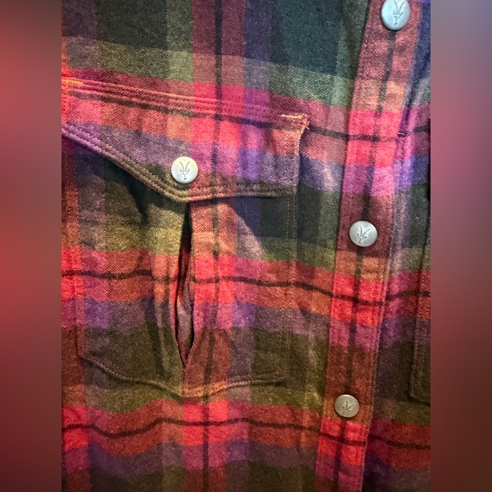 IBEX flannel Button-Up Shirt in Olive Green and Pink - Picture 6 of 7